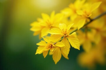Cluster of vibrant yellow foliage, bokeh effect, harvest, oak, october