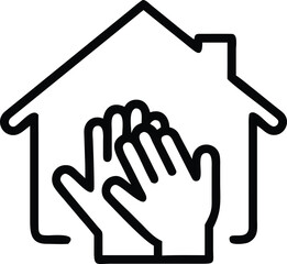 Obraz premium House with hands line art vector, home care support concept icon