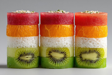 Fresh fruits like water melon,orange and kiwi slices