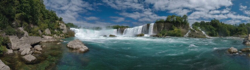 Majestic waterfall scene nature hdr 360 degrees hdri vibrant sky