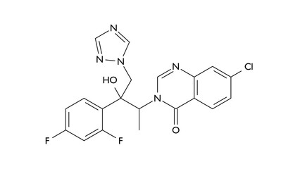 albaconazole molecule, structural chemical formula, ball-and-stick model, isolated image antifungal