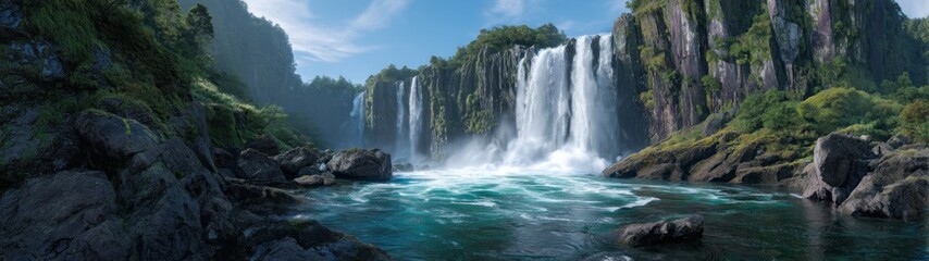 Fototapeta premium Majestic waterfall experience nature hdr 360 degrees hdri environment