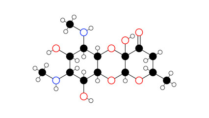 spectinomycin molecule, structural chemical formula, ball-and-stick model, isolated image antibiotic