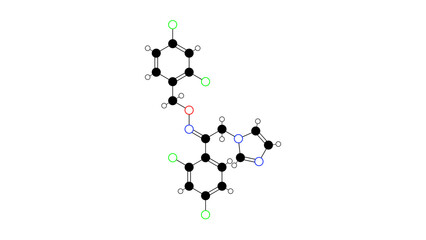 oxiconazole molecule, structural chemical formula, ball-and-stick model, isolated image antifungal agent