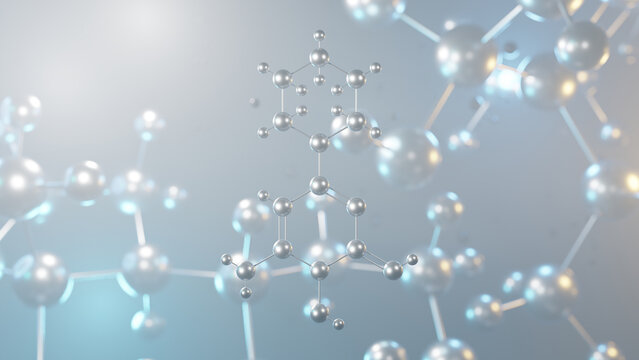 minoxidil molecular structure, 3d model molecule, antihypertensive structural chemical formula view from a microscope