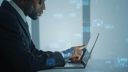 Black man working on a computer and digital technology concept - Powered by Adobe