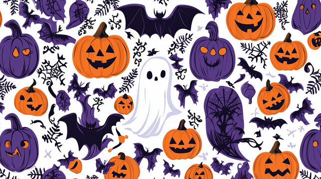 Halloween pumpkin bat ghost pattern