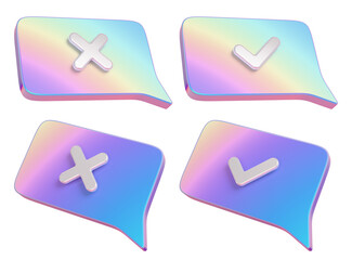 Obraz premium Approve and decline speech bubble signs set. Holographic dialog clouds. 3D rendering.