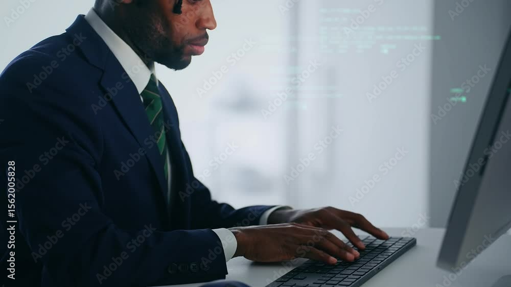 Poster Black man working on a computer and programming concept