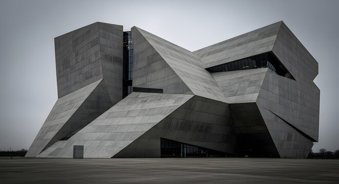 Striking exterior view of the contemporary Tippet Rise Art Center building showcasing its unique geometric and concrete design.