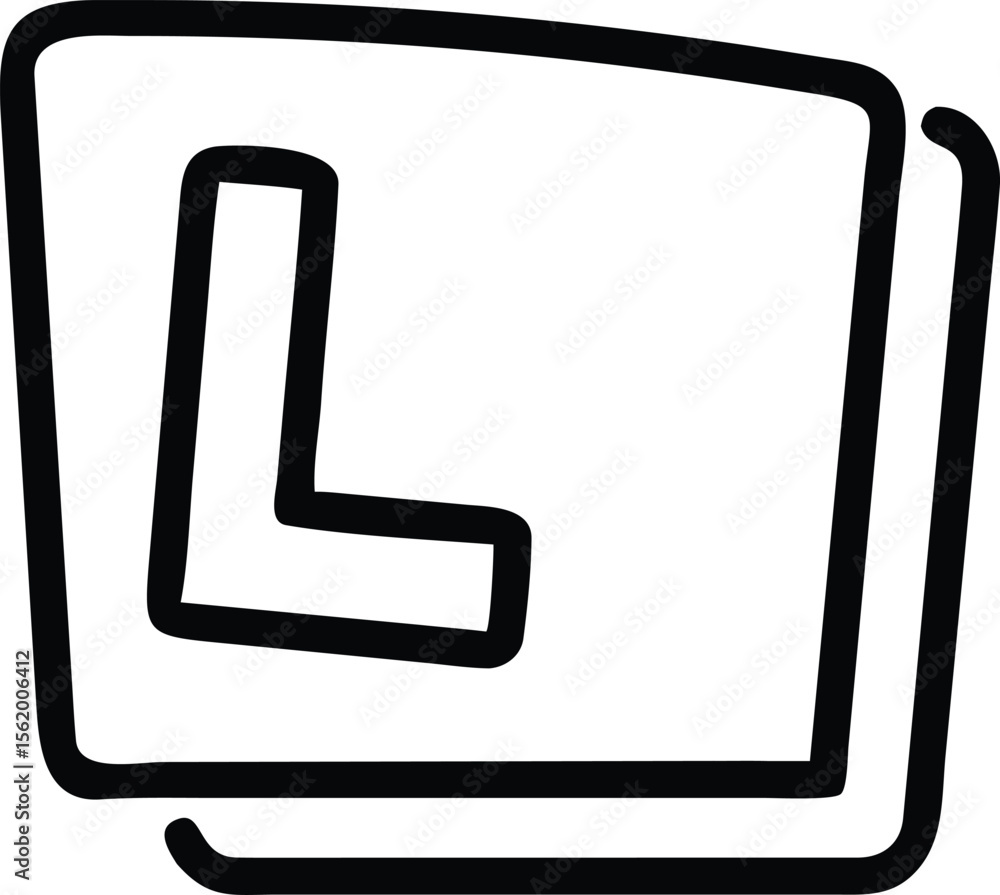 Poster isolated handdrawn initial letter l in stacked square outline block for typography design