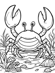 Cartoon Crab Outline Vector Illustration Black and White Coloring Page