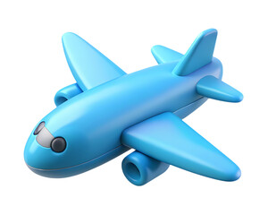 Stylized blue airplane icon with a smooth finish isolated on transparent background