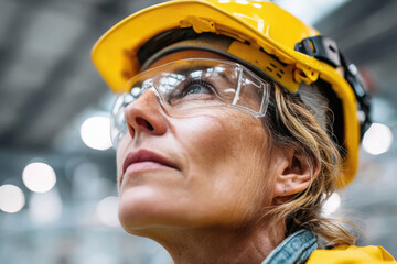 female engineer in eye glasses and hard hat