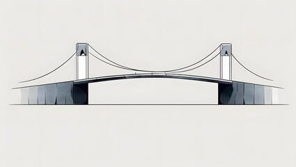 Fototapeta premium Black and White Line Art Suspension Bridge