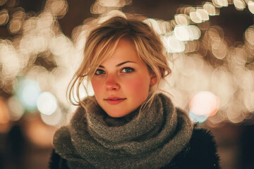 young beautiful woman on bokeh light background