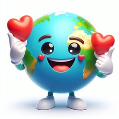 Naklejka premium Animated character 3D image of Happy smiling Earth emoticon, emoji in love, white background
