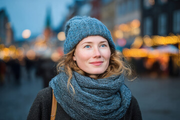young beautiful woman on bokeh light background