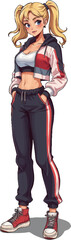 a cartoon character with blonde hair and blue eyes, standing in front of transparent background