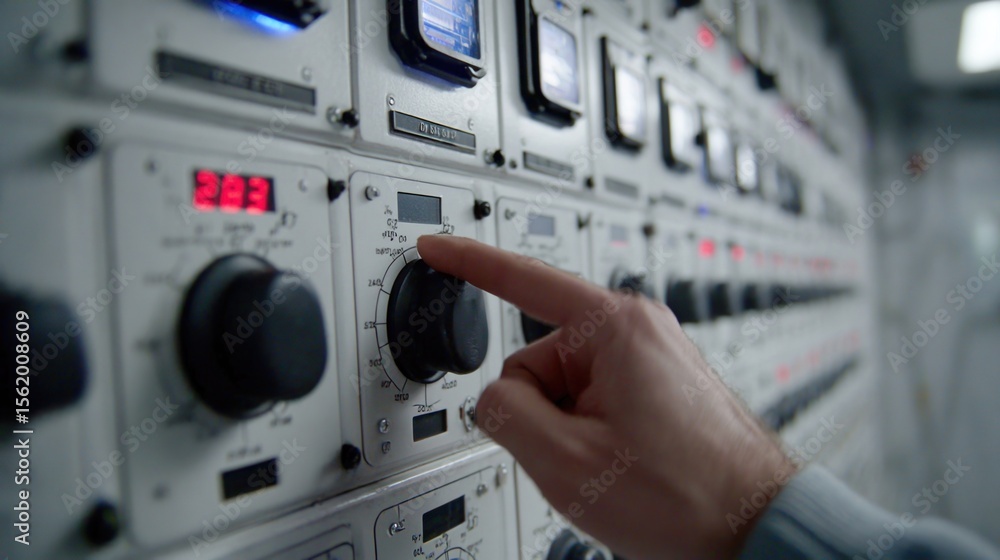 Poster a closeup view of a ships control panel that regulates the air conditioning system featuring various