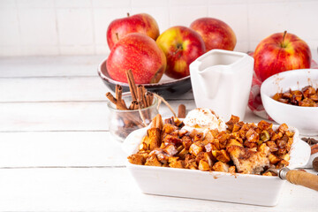 Sweet breakfast Apple pie french toasts baked casserole. Tasty delicious Stuffed French Toast cake...
