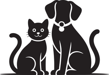 Stylized black silhouette of a cat and dog sitting together