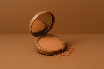 Elegant Brown Compact Powder Mockup with Mirror on Earthy Background