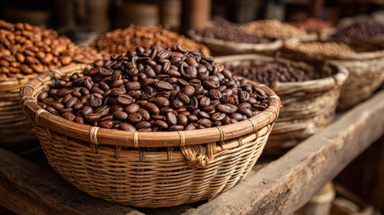 coffee bean in basket at shop