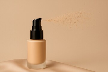 Elegant Foundation Bottle with Pump Spraying Makeup in Minimalist Setting