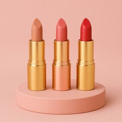 Elegant Lipstick Display Mockup on Minimalist Pink Background for Makeup Branding