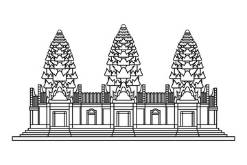 Line art vector of Khmer style castle three crests prangs Lopburi province Thailand drawing in black and white