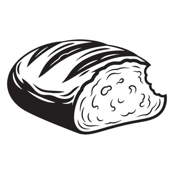 black and white bread loaf with bite clip art preview