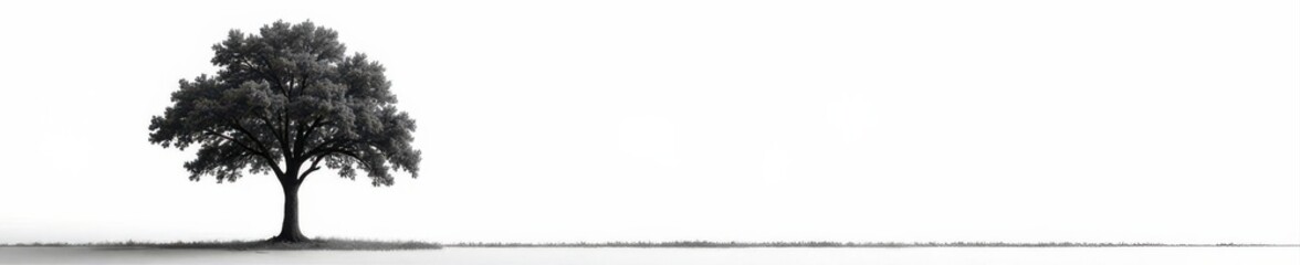 Stark, solitary tree silhouette against pure white , nature, wintertime