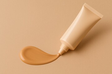 Natural Skin Tone Makeup Foundation Mockup with Beige Packaging and Swatch