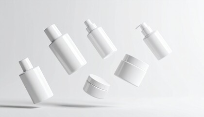 Elegant White Cosmetic Packaging Mockup Bottles and Jars