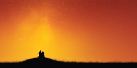 stars, couple, night, Silhouetted couple against a vibrant sunset sky.