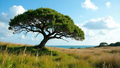 Windswept tree, Kenfig Nature Reserve, Porthcawl, South Wales, scenic