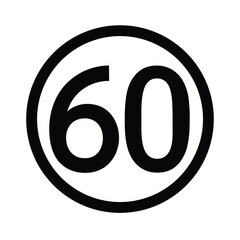Obraz premium Bold Black Number Sixty in a Circular Frame, Simple, Minimalist, Speed Limit Sign Graphic Design.