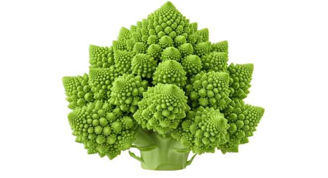 Close up of romanesco broccoli showing fractal pattern on black background