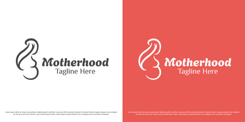 Mother pregnant logo design vector illustration. Silhouette of mother carrying fetus. Simple minimal modern maternal care health support vector icon symbol.