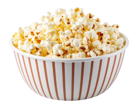 Bowl of Popcorn in Red Stripe Container – PNG Transparent Background
