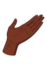African American female hand with an open palm gesture. Concept for asking, giving, receiving, help, support, charity, and donation. Modern flat design vector cartoon illustration.