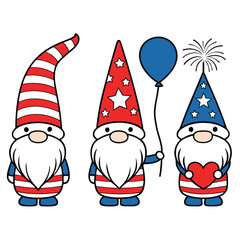 Three Patriotic Gnomes Celebrating Independence Day