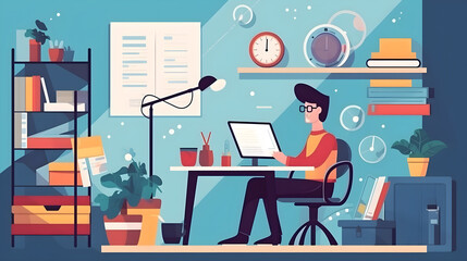 E-learning course creation concept. Instructor designing interactive lessons and quizzes using online authoring tools.