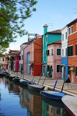 Colorful facades of Burano town, Venetian Lagoon, Italy