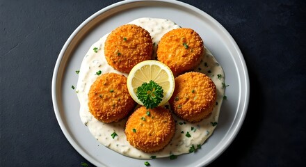 Homemade Breaded Scallop Seafood Dish on a Background
