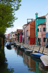 Colorful facades of Burano town, Venetian Lagoon, Italy