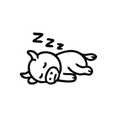 Simple black line drawing of a sleeping pig