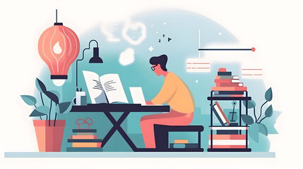 E-learning course creation concept. Instructor designing interactive lessons and quizzes using online authoring tools.