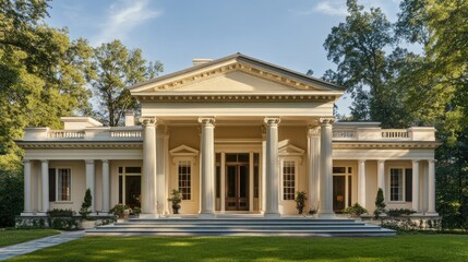 Fototapeta premium Neoclassical Mansion: Architectural Grandeur in a Tranquil Setting